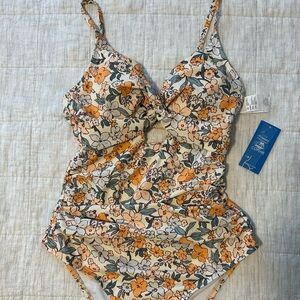 Cupshe Floral One Piece Swimsuit - Orange, White, Black